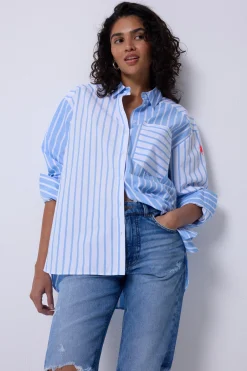 Women Scamp & Dude Blue with White Stripe Oversized Shirt