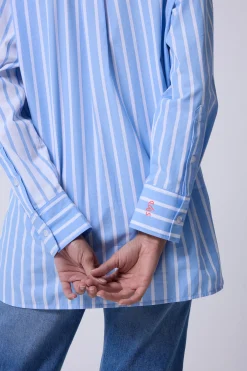 Women Scamp & Dude Blue with White Stripe Oversized Shirt