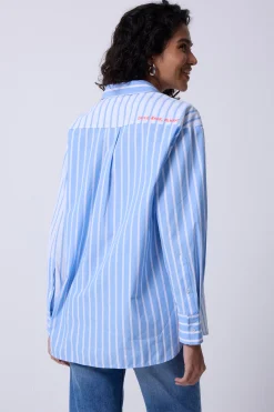 Women Scamp & Dude Blue with White Stripe Oversized Shirt