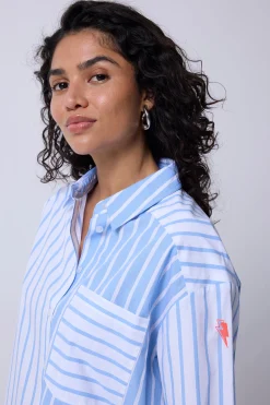 Women Scamp & Dude Blue with White Stripe Oversized Shirt