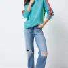 Women Scamp & Dude Bright Green with Coral Colourblock Relaxed Sweatshirt