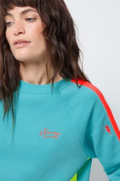 Women Scamp & Dude Bright Green with Coral Colourblock Relaxed Sweatshirt