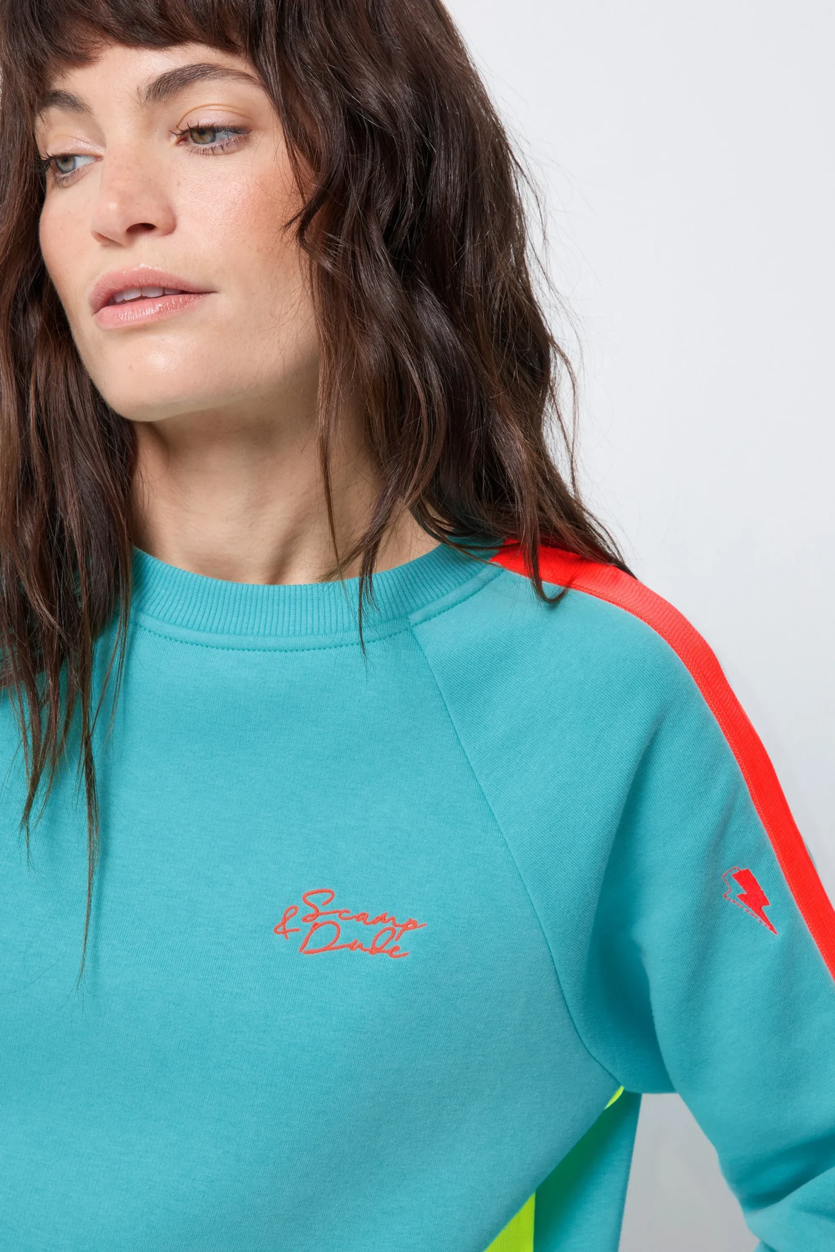 Women Scamp & Dude Bright Green with Coral Colourblock Relaxed Sweatshirt