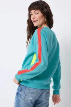 Women Scamp & Dude Bright Green with Coral Colourblock Relaxed Sweatshirt