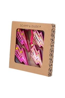 Women Scamp & Dude Bright Pink Lightning Bolt Bauble Set of 4