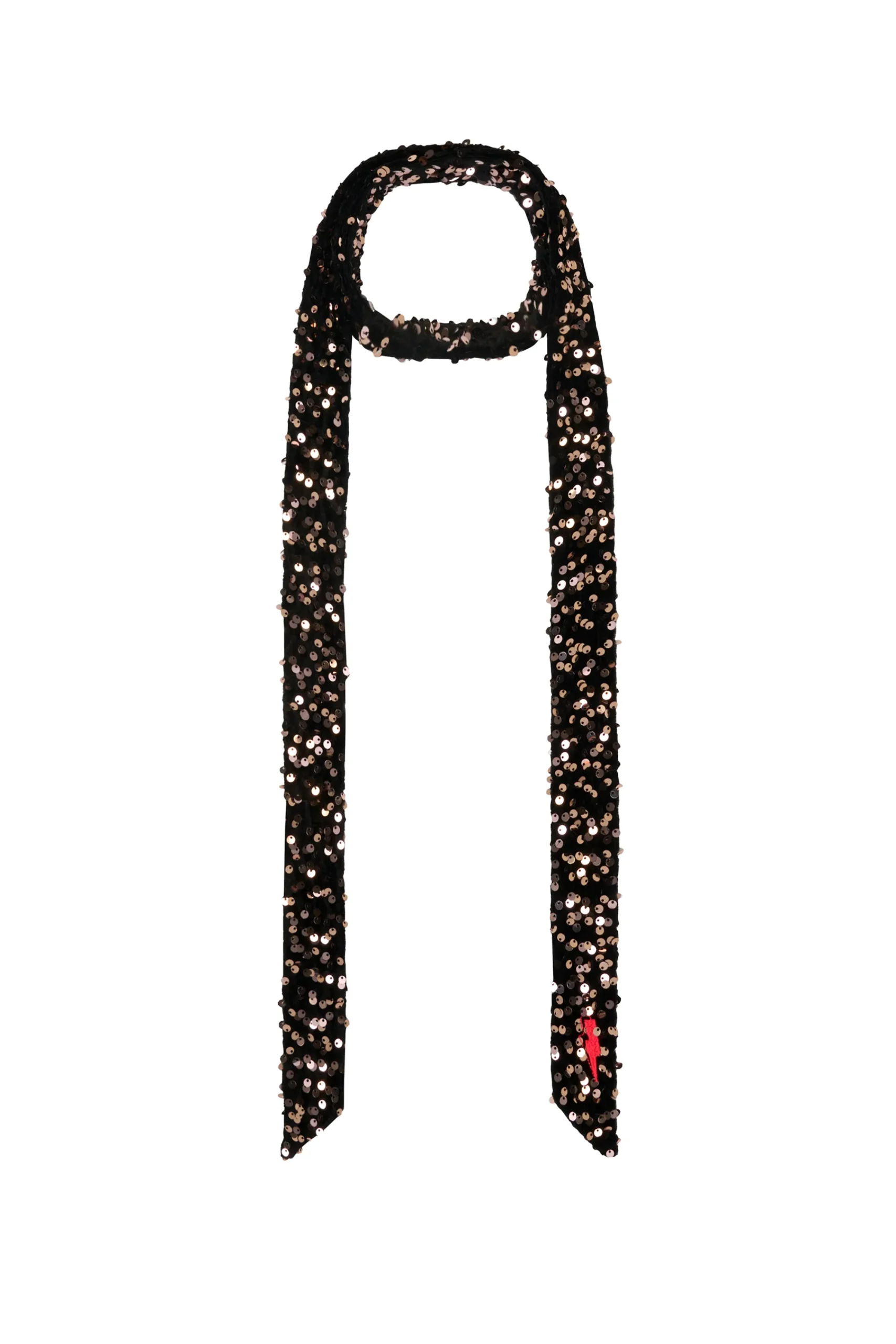 Women Scamp & Dude Bronze Velvet Sequin Surplus Fabric Skinny Neck Tie