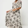 Women Scamp & Dude COMING SOON: Neutral with Black Palm Spring Shirred Puff Sleeve Maxi Dress