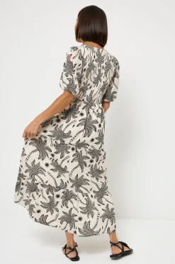 Women Scamp & Dude COMING SOON: Neutral with Black Palm Spring Shirred Puff Sleeve Maxi Dress
