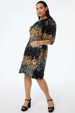 Women Scamp & Dude Copper Ombre Sequin Puff Sleeve Short Dress