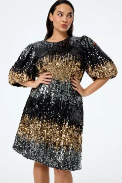 Women Scamp & Dude Copper Ombre Sequin Puff Sleeve Short Dress