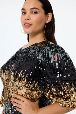 Women Scamp & Dude Copper Ombre Sequin Puff Sleeve Short Dress