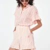 Women Scamp & Dude Coral and White Stripe Frill Hem Shorts