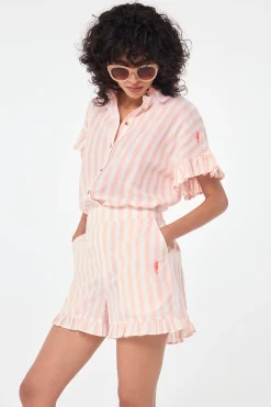 Women Scamp & Dude Coral and White Stripe Frill Hem Shorts