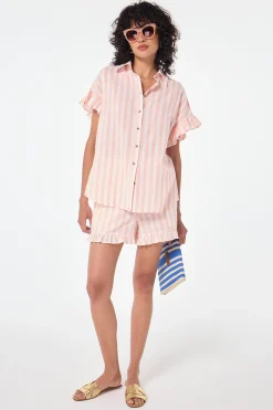 Women Scamp & Dude Coral and White Stripe Frill Hem Shorts
