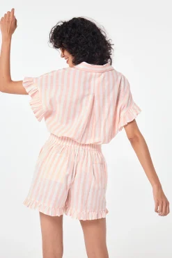 Women Scamp & Dude Coral and White Stripe Frill Hem Shorts
