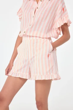 Women Scamp & Dude Coral and White Stripe Frill Hem Shorts