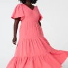 Women Scamp & Dude Coral Flute Sleeve Tiered Midi Dress