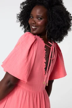 Women Scamp & Dude Coral Flute Sleeve Tiered Midi Dress