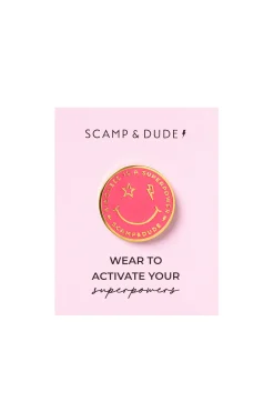 Women Scamp & Dude Coral Smiley Pin Badge