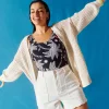 Women Scamp & Dude Cream Star and Lightning Bolt Knitted Crochet Cardigan