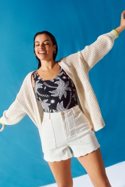 Women Scamp & Dude Cream Star and Lightning Bolt Knitted Crochet Cardigan