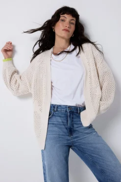 Women Scamp & Dude Cream Star and Lightning Bolt Knitted Crochet Cardigan