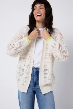 Women Scamp & Dude Cream Star and Lightning Bolt Knitted Crochet Cardigan