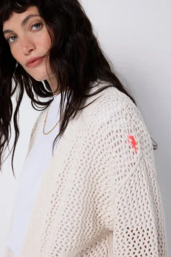 Women Scamp & Dude Cream Star and Lightning Bolt Knitted Crochet Cardigan