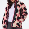 Women Scamp & Dude Cream with Coral and Black Mega Shadow Leopard Button Through Fleece Jacket