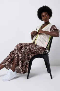 Women Scamp & Dude Cream with Neon Yellow Knitted Crochet Waistcoat