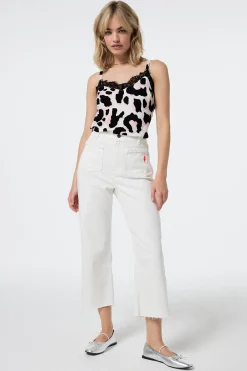 Women Scamp & Dude Ecru Cropped Wide Leg Jeans