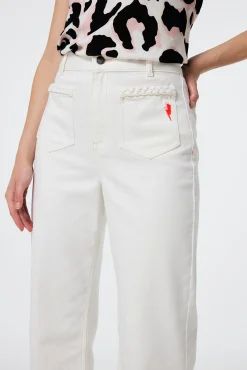 Women Scamp & Dude Ecru Cropped Wide Leg Jeans