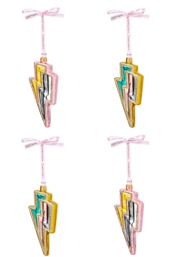 Women Scamp & Dude Gold and Silver Metallic Lightning Bolt Bauble Set of 4