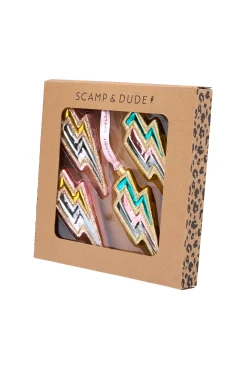 Women Scamp & Dude Gold and Silver Metallic Lightning Bolt Bauble Set of 4