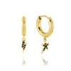 Women Scamp & Dude Gold Plated Huggie Hoops with Black Pavé Detailed Lightning Bolt & Star Charms