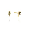 Women Scamp & Dude Gold Plated Lightning Bolt & Star Stud Earrings with Black Pavé Detailing