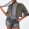 Women Scamp & Dude Gold with Silver Sequin Cropped Jacket