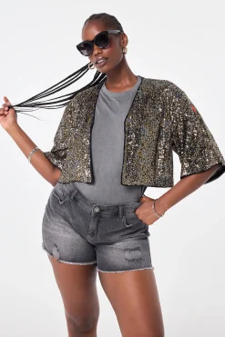 Women Scamp & Dude Gold with Silver Sequin Cropped Jacket
