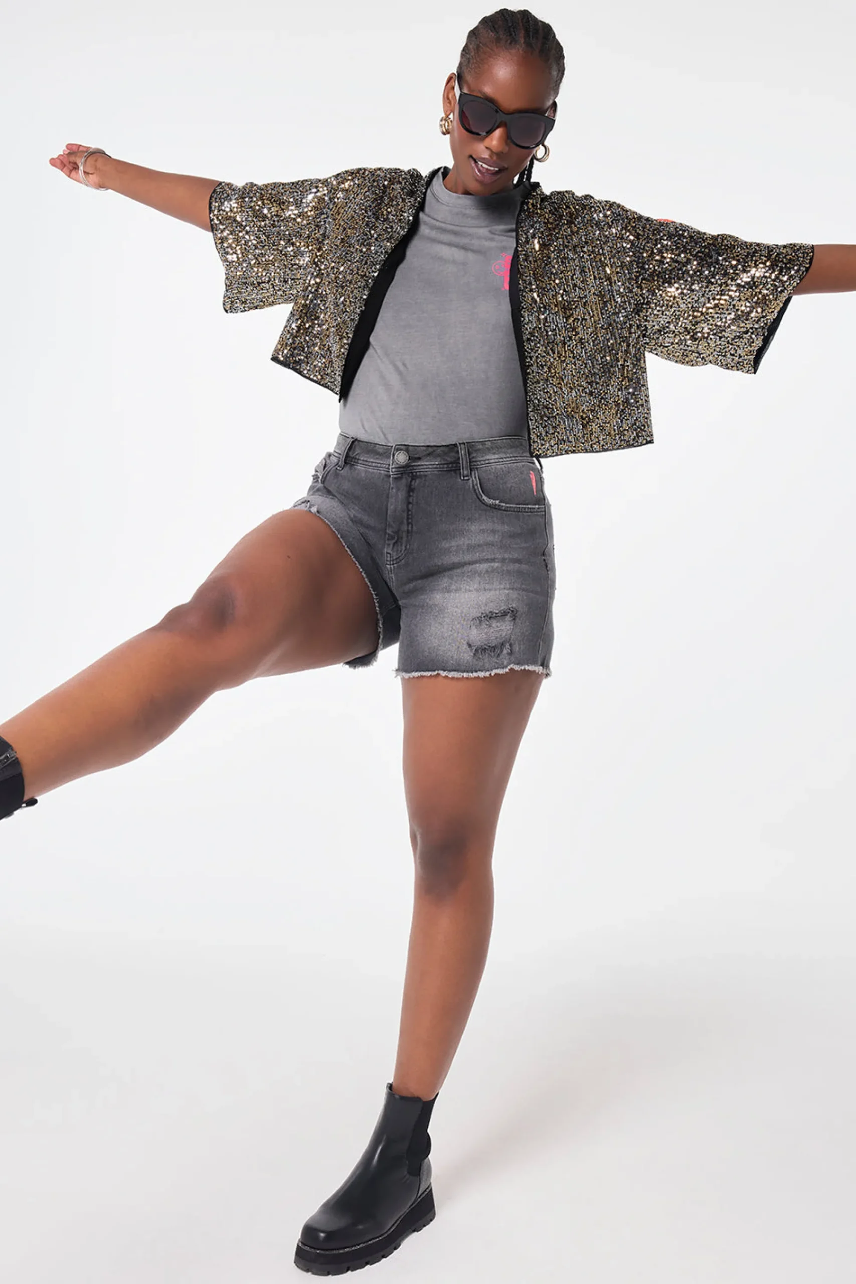 Women Scamp & Dude Gold with Silver Sequin Cropped Jacket