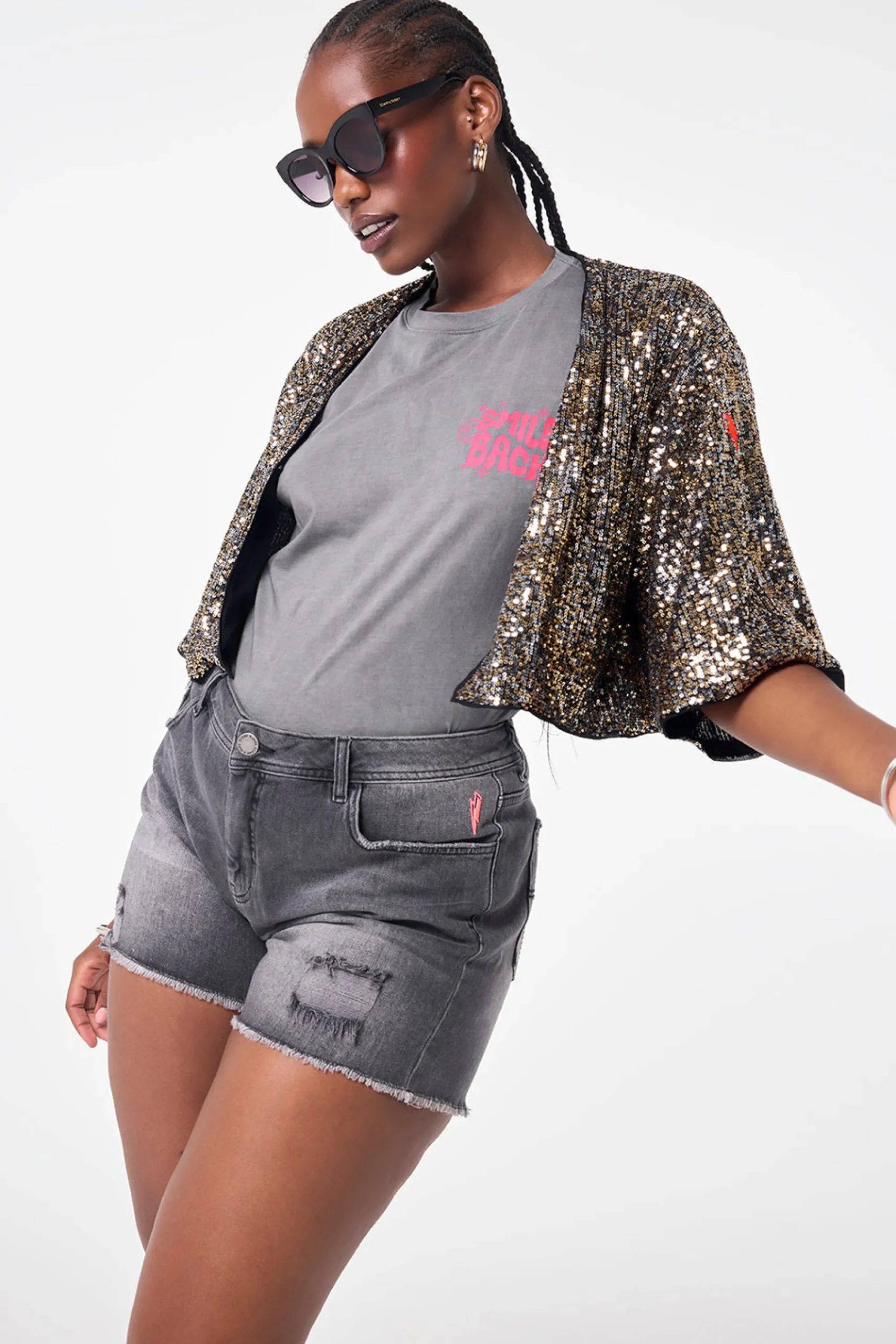 Women Scamp & Dude Gold with Silver Sequin Cropped Jacket
