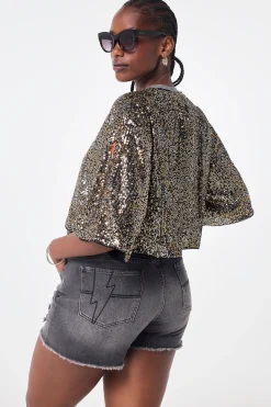 Women Scamp & Dude Gold with Silver Sequin Cropped Jacket