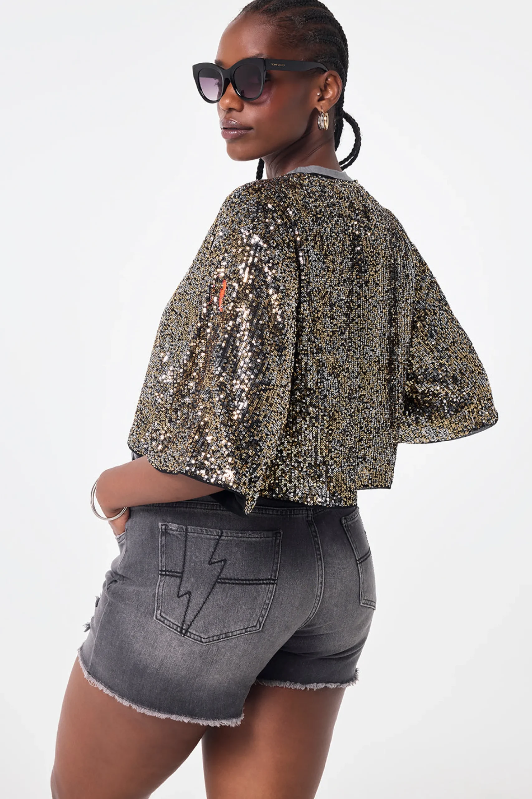 Women Scamp & Dude Gold with Silver Sequin Cropped Jacket