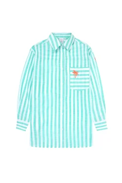Women Scamp & Dude Green and White Stripe Relaxed Shirt