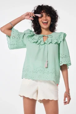 Women Scamp & Dude Green Cutwork Blouse