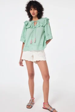 Women Scamp & Dude Green Cutwork Blouse