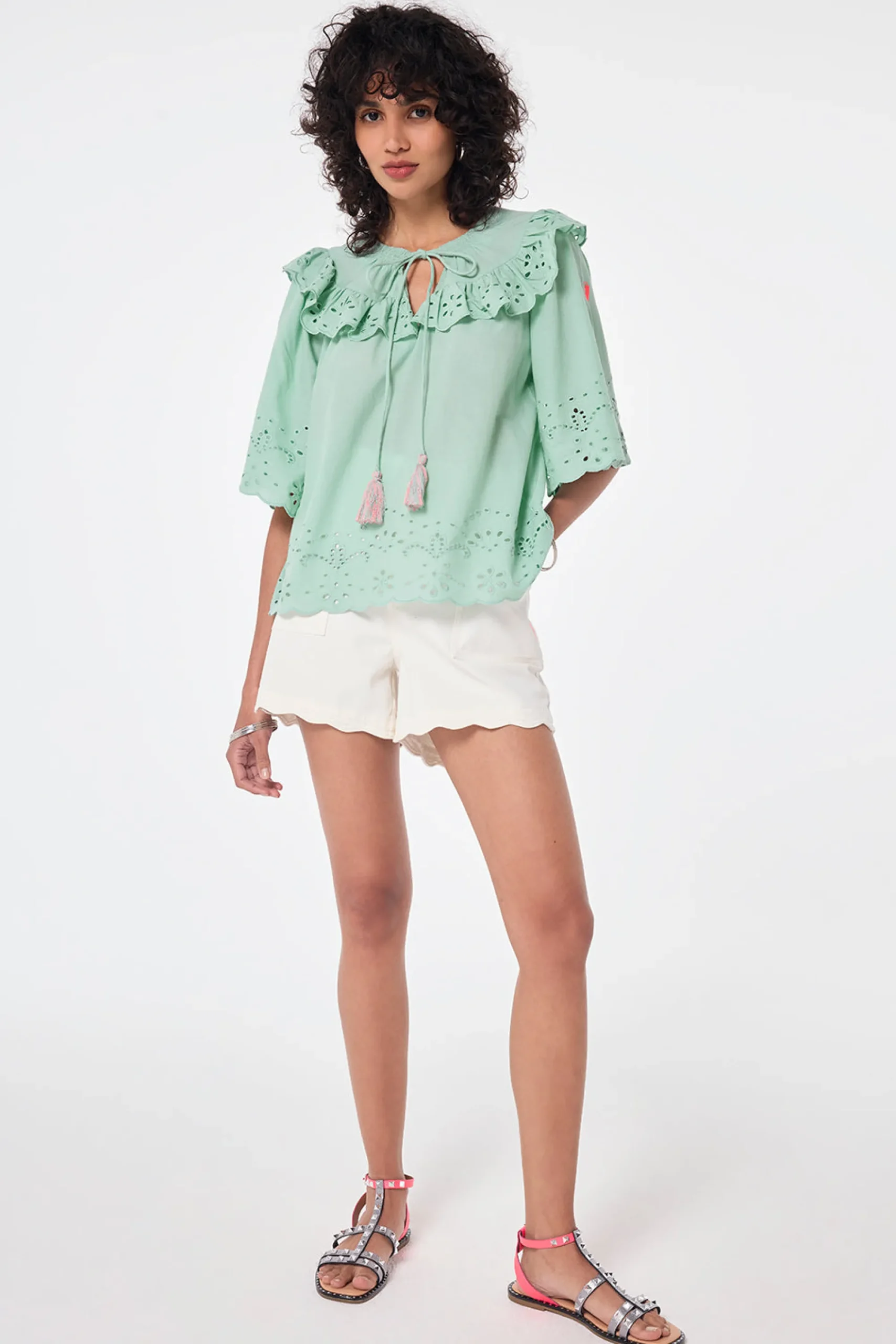 Women Scamp & Dude Green Cutwork Blouse