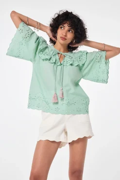 Women Scamp & Dude Green Cutwork Blouse