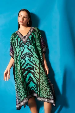 Women Scamp & Dude Green Ombre Engineered Animal Print Kaftan