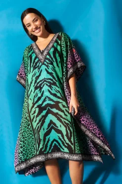 Women Scamp & Dude Green Ombre Engineered Animal Print Kaftan