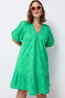 Women Scamp & Dude Green V-Neck Broderie Short Dress